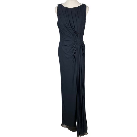 TADASHI SHOJI Dress Silk Chiffon Navy Blue Long 8 Formal Gown Event NWT $385 - Picture 1 of 16